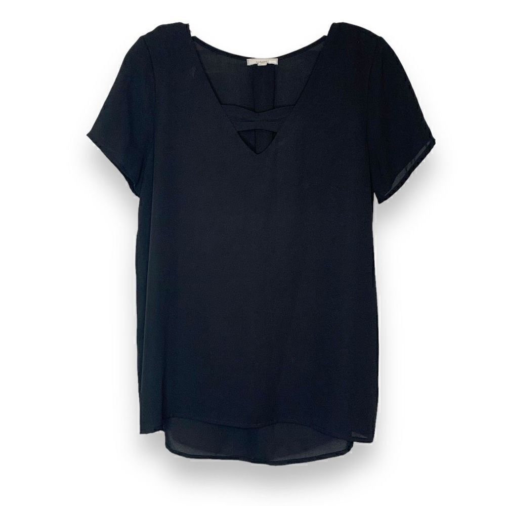 Pleione Black Cut Out Bow Top Made in USA Polyester Women’s Size Small S
